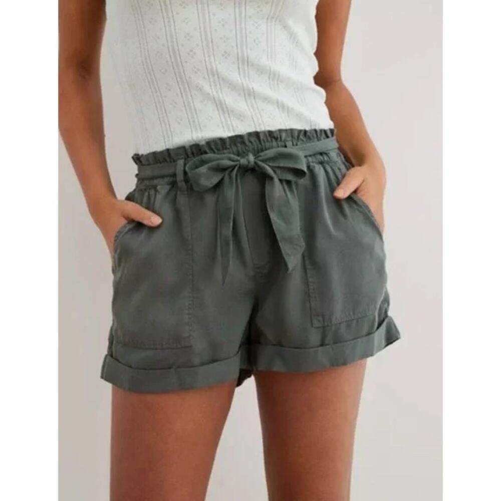 Aerie Lyocell Paperbag Shorts High Waisted Camp Shorts Moss Green Size Small